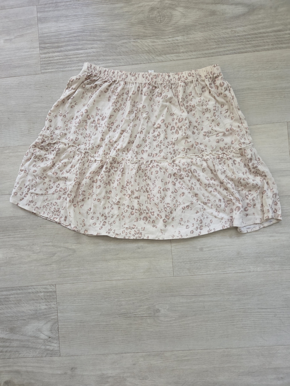 Pink Rose Cream Leopard Print Tiered Mini Skirt